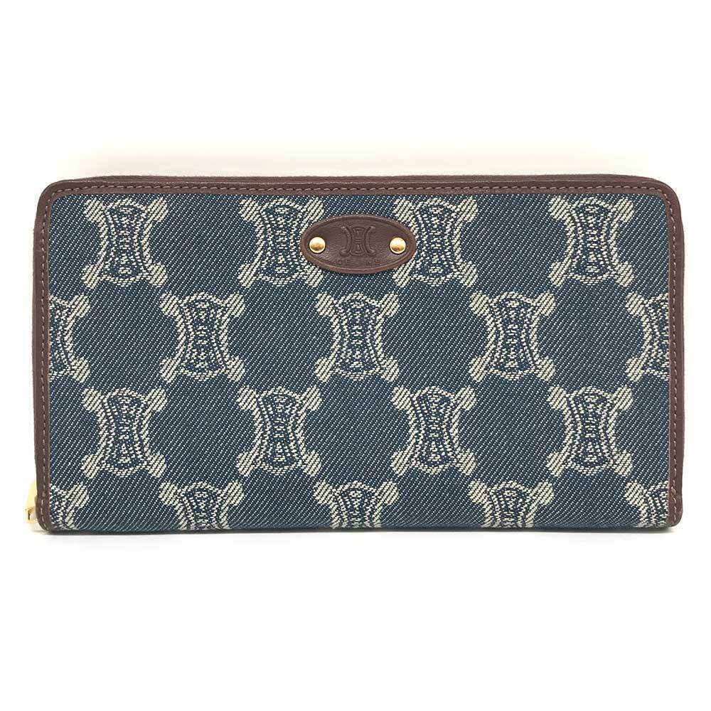 Celine Macadam round zipper long wallet denim indigo